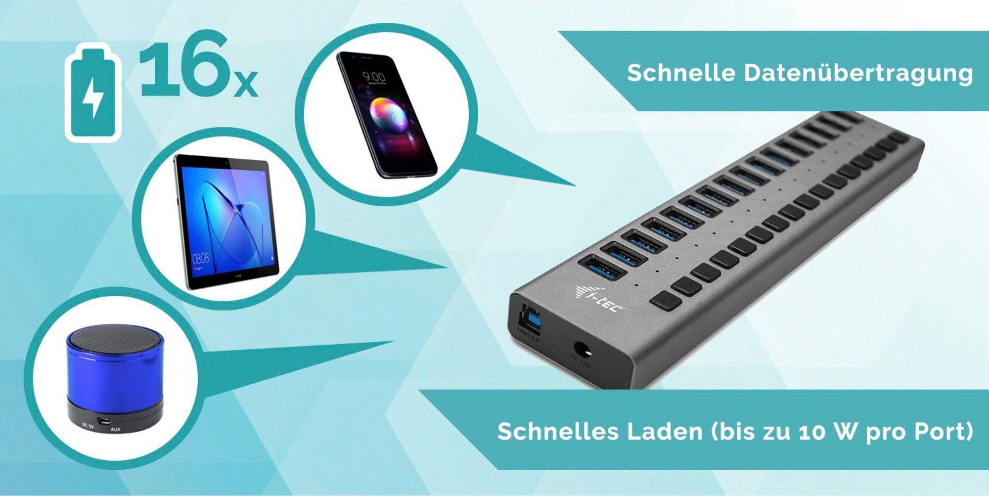I-TEC USB 3.0 Charging HUB 16port + Power Adapter 90 W USB-Ladegerät (1-tlg) – Bild 3 von 4