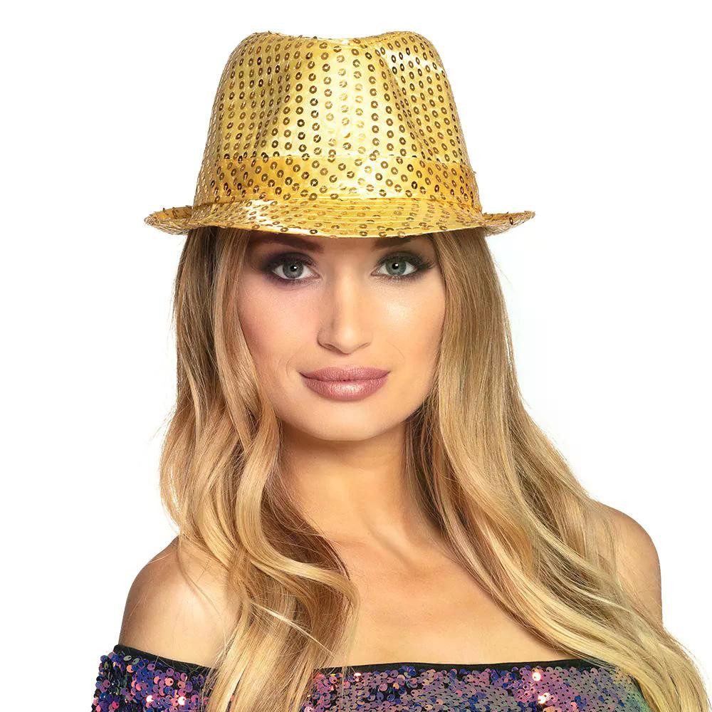 Boland Kostüm Pailletten-Hut glitzernd Popstar Hut Auswahl für Karneval Disco Party, farbenfrohes Basic-Accessoire für Karneval, Disco und Festivals