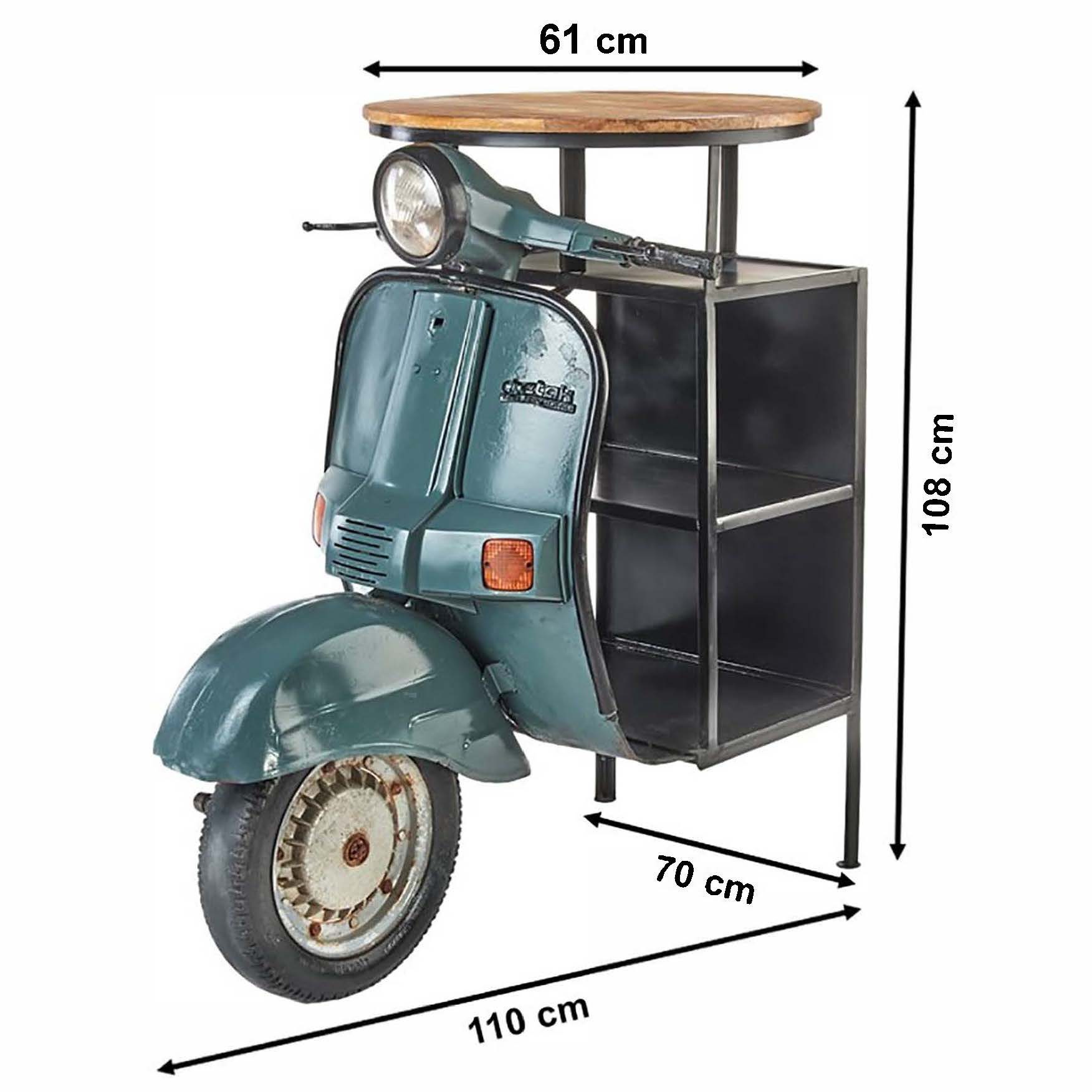 Kobolo Regal Scooter MotoTavolo aus Holz und lackiertem Metall im Vintagestil, 1-tlg.