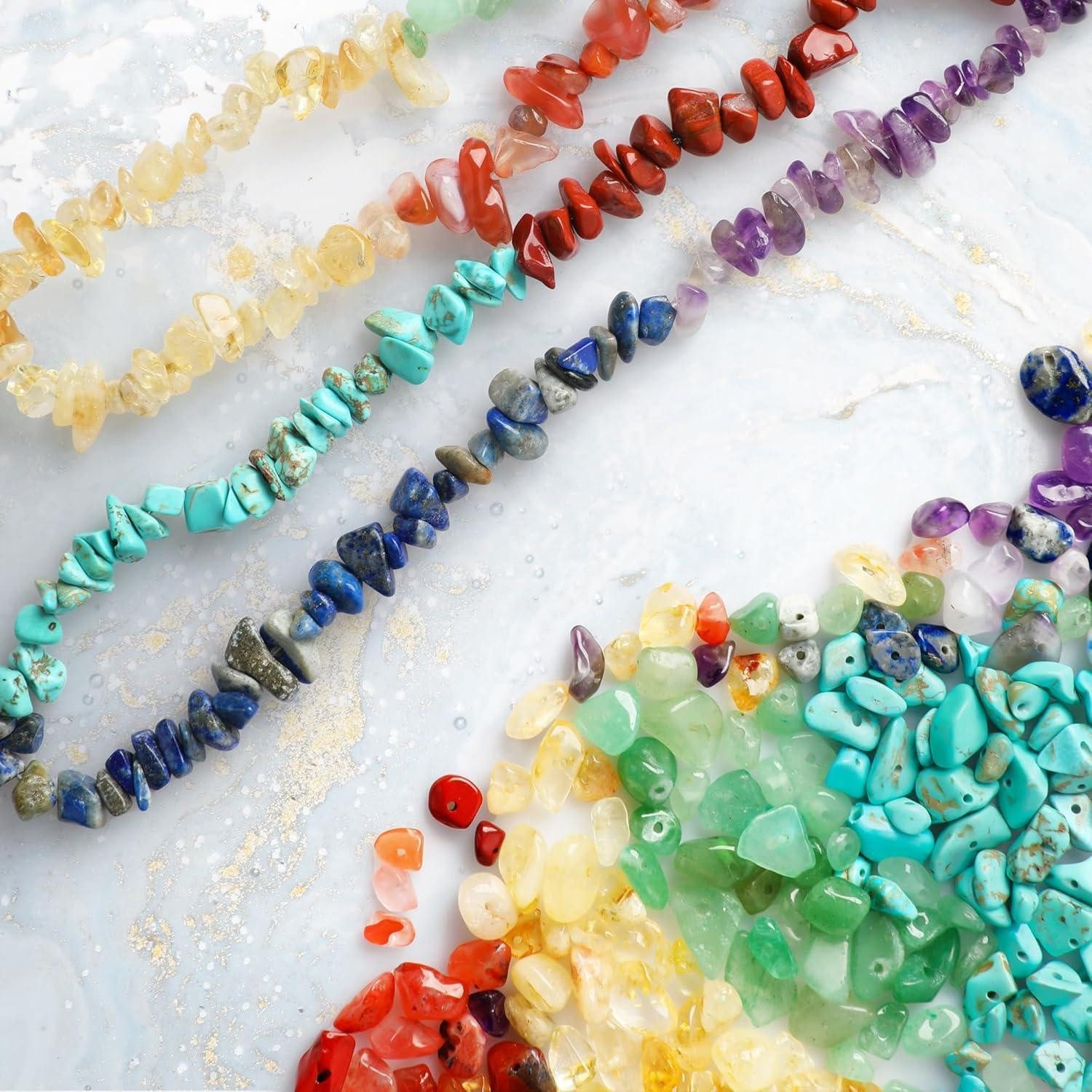 LuxusKollektion Bastelperlen Chakra Edelstein Perlen Set zum Basteln - 7 Farben Naturstein Perlen