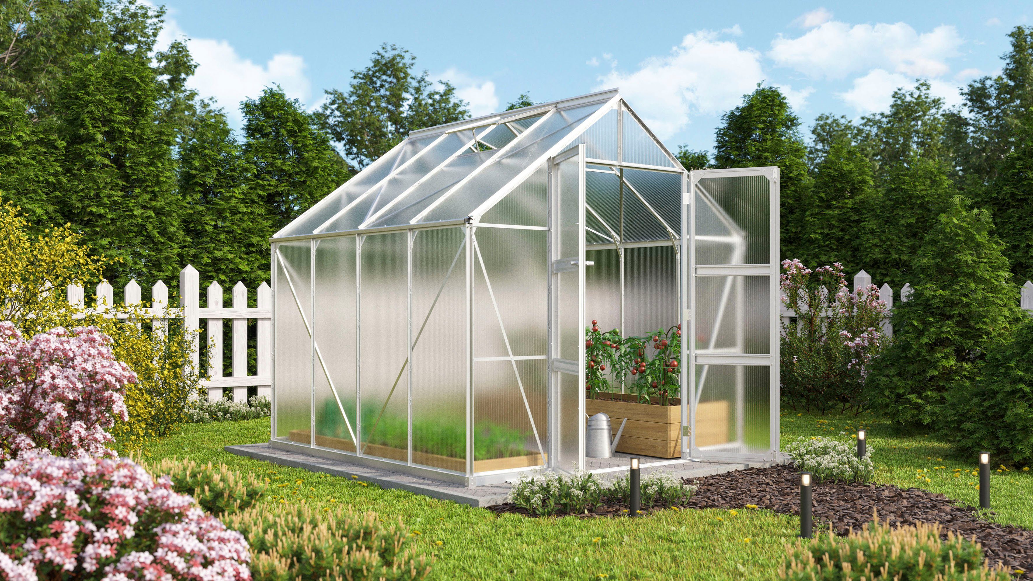 Thumbnail - Vitavia Gewächshaus Domus 6700, BxTxH: 257 x 263 x 253,9 cm, 6 mm Wandstärke, mit Doppelschwingtüren und bodentiefer Tür...