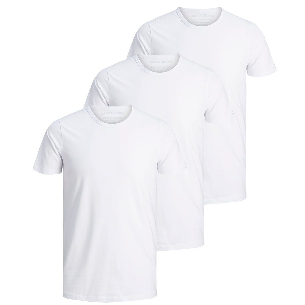 Jack & Jones T-Shirt Herren Basic T-Shirt 3er Pack Rundhals O-Neck Regular Baumwolle Lycra 3er Pack White (Weiß) | T-Shirts