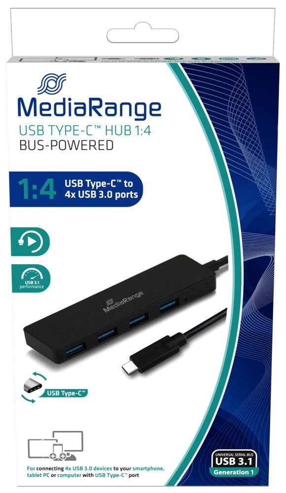 Mediarange Mediarange USB Hub Typ C 1 : 4 USB 3.0 USB schwarz HUB