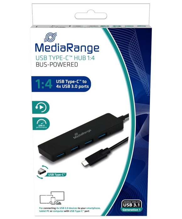Mediarange Mediarange USB Hub Typ C 1 : 4 USB 3.0 USB schwarz HUB