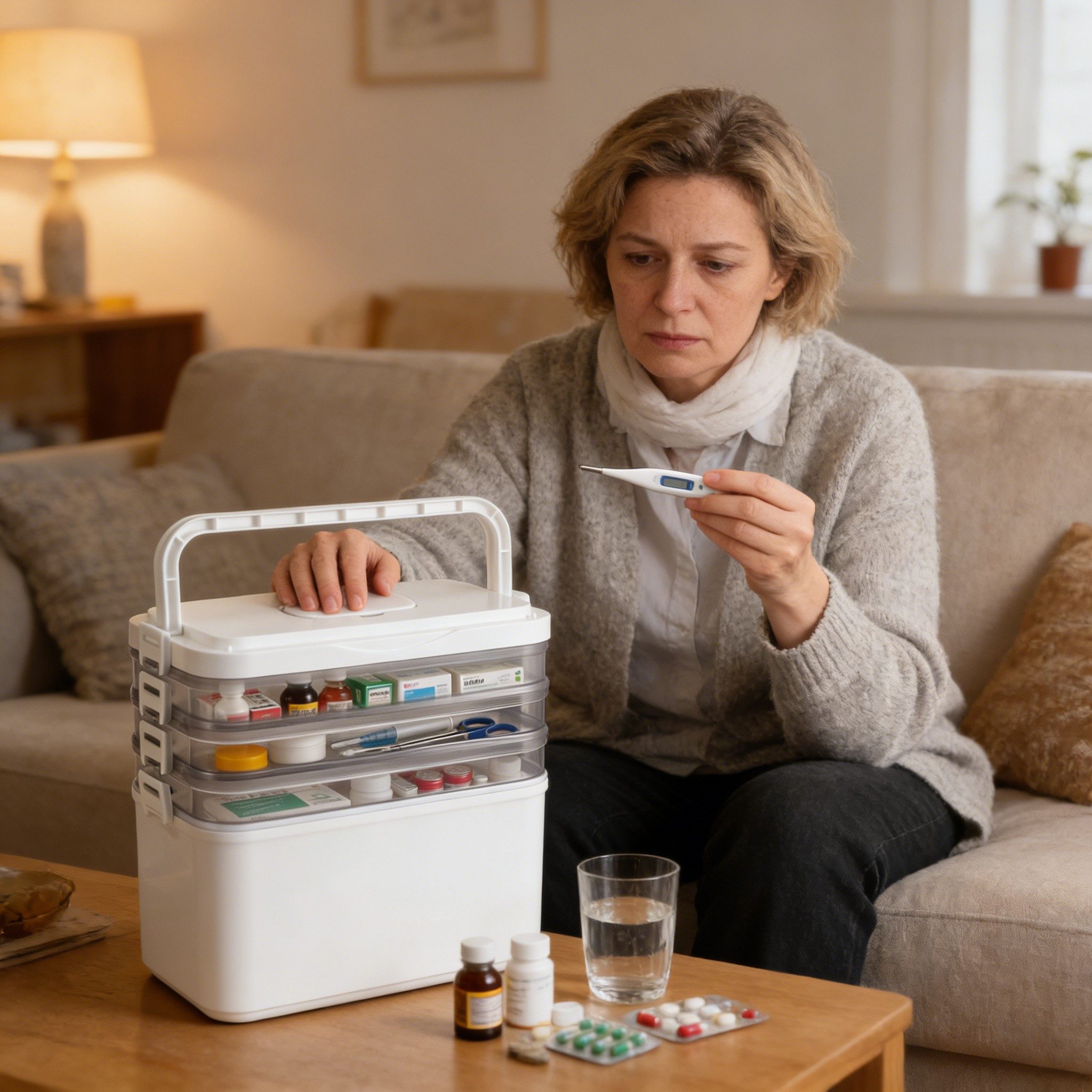 BlingBin Erste-Hilfe-Koffer Medikamentenbox 4 Ebenen, Tragbarer Organizer mit Griff, (1er Set, 1 St), Hausapotheke Box, Aufbewahrungsboxen Medizin Organizer Arzneischrank