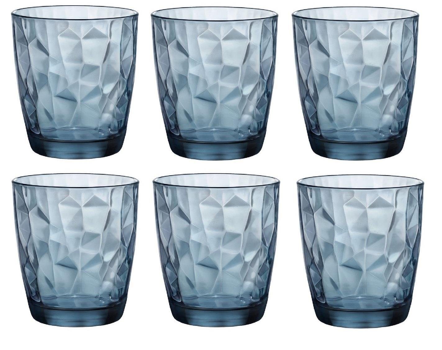 Bormioli Rocco Longdrinkglas Bormioli Rocco Diamond Ocean Blue Acqua Tumbler 305 ml 6er set, Glas