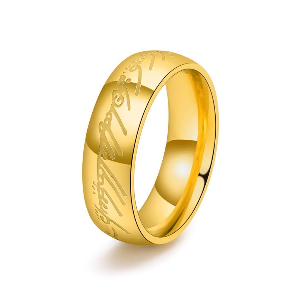SCOZBT Fingerring The Lord of the Rings Leucht Edelstahlring Gravierter Ring (Hochwertiger Titanring Vier Farben), Nachtleuchtender Ring für Männer und Frauen GoldenGoldenesöl