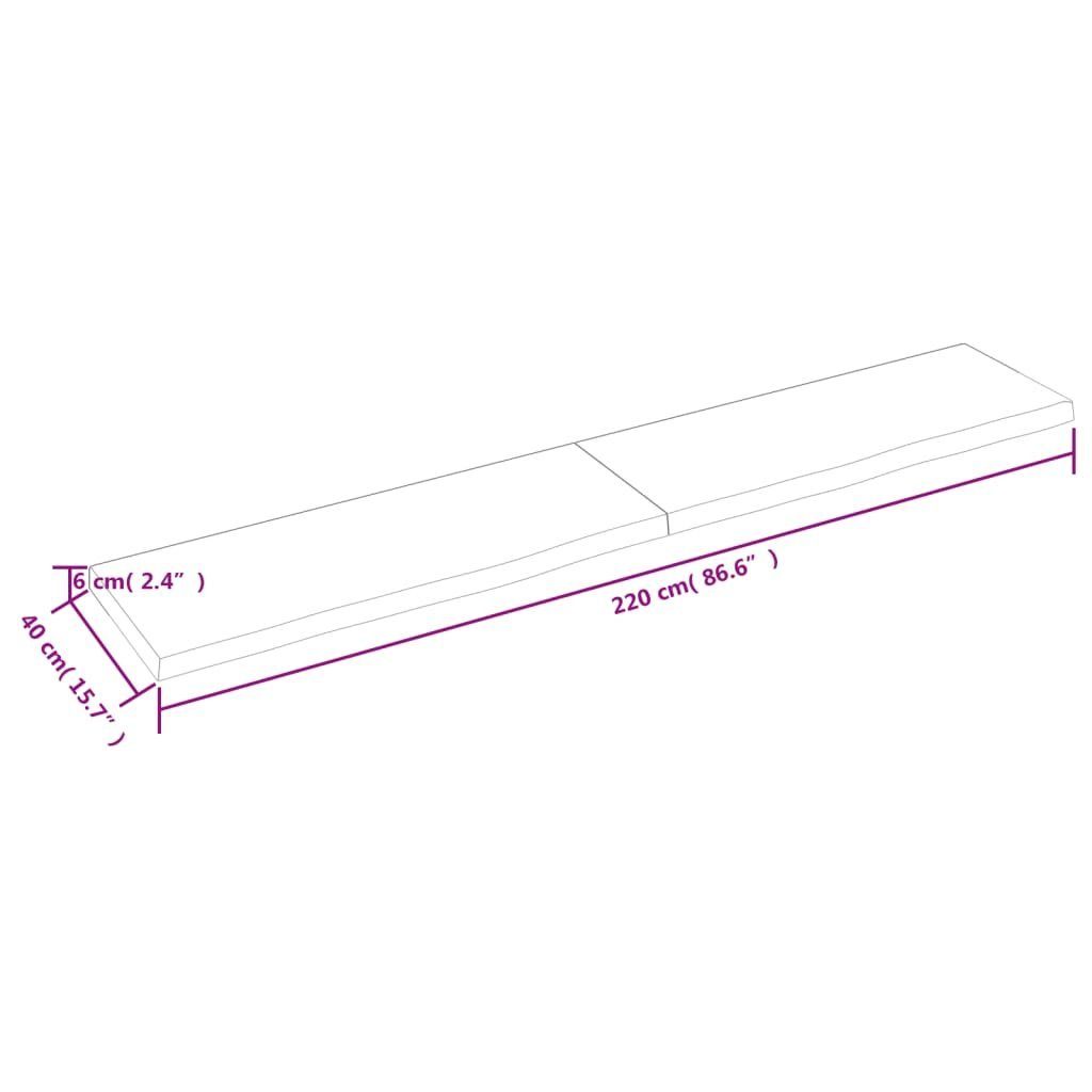 Massivholz furnicato Wandregal 220x40x(2-6) cm Eiche Hellbraun Behandelt