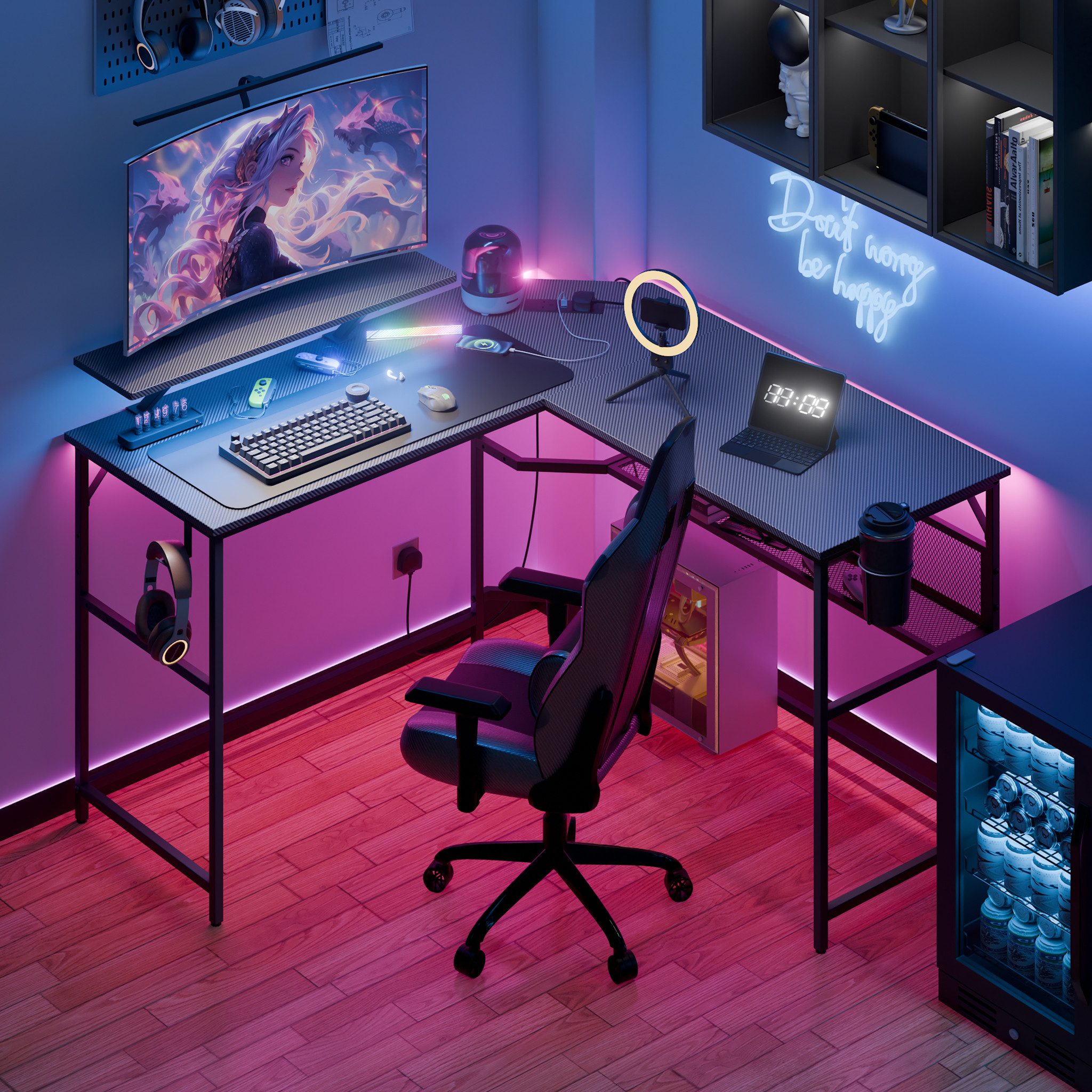 Mondeer Eckschreibtisch L-Shape Eckschreibtisch (130*130cm), RGB-Lichtleist günstig online kaufen