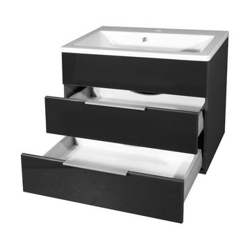 FACKELMANN Badmöbel-Set KARA Badmöbel Set 2-teilig 80cm, Anthrazit, Gussmarmor, 2 Schubladen