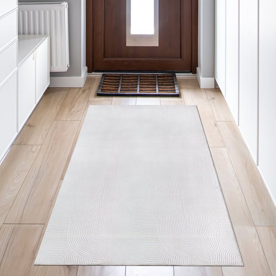 Teppich Teppich Wohnzimmer Hoch-Tief-Effekt Antirutsch Linienmuster weiß,  Teppich-Traum, rechteckig, Höhe: 16 mm