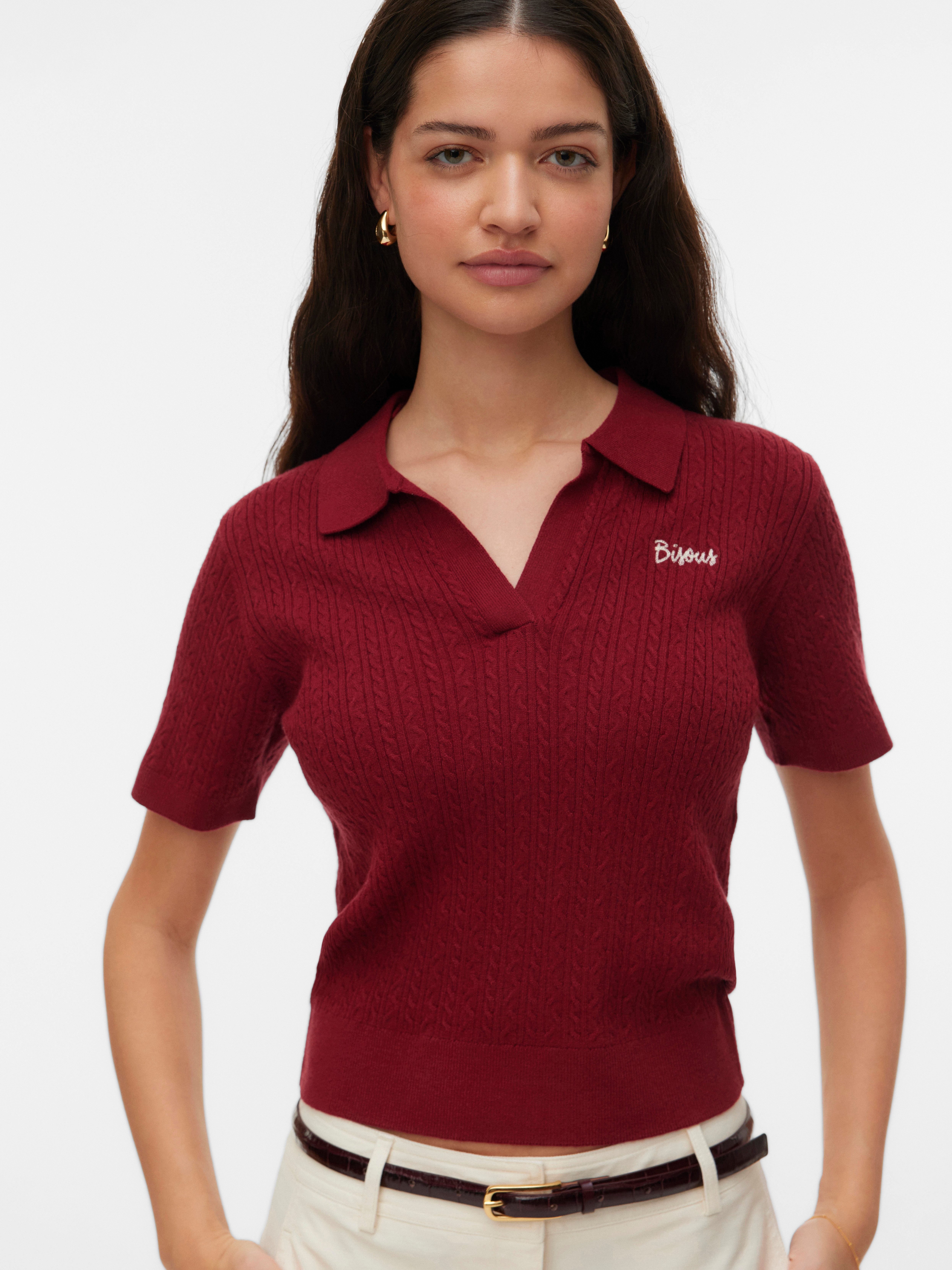 Vero Moda Polokragenpullover VMGOLD CABLE SS POLONECK PULLOVER Viskosemischung, regular fit