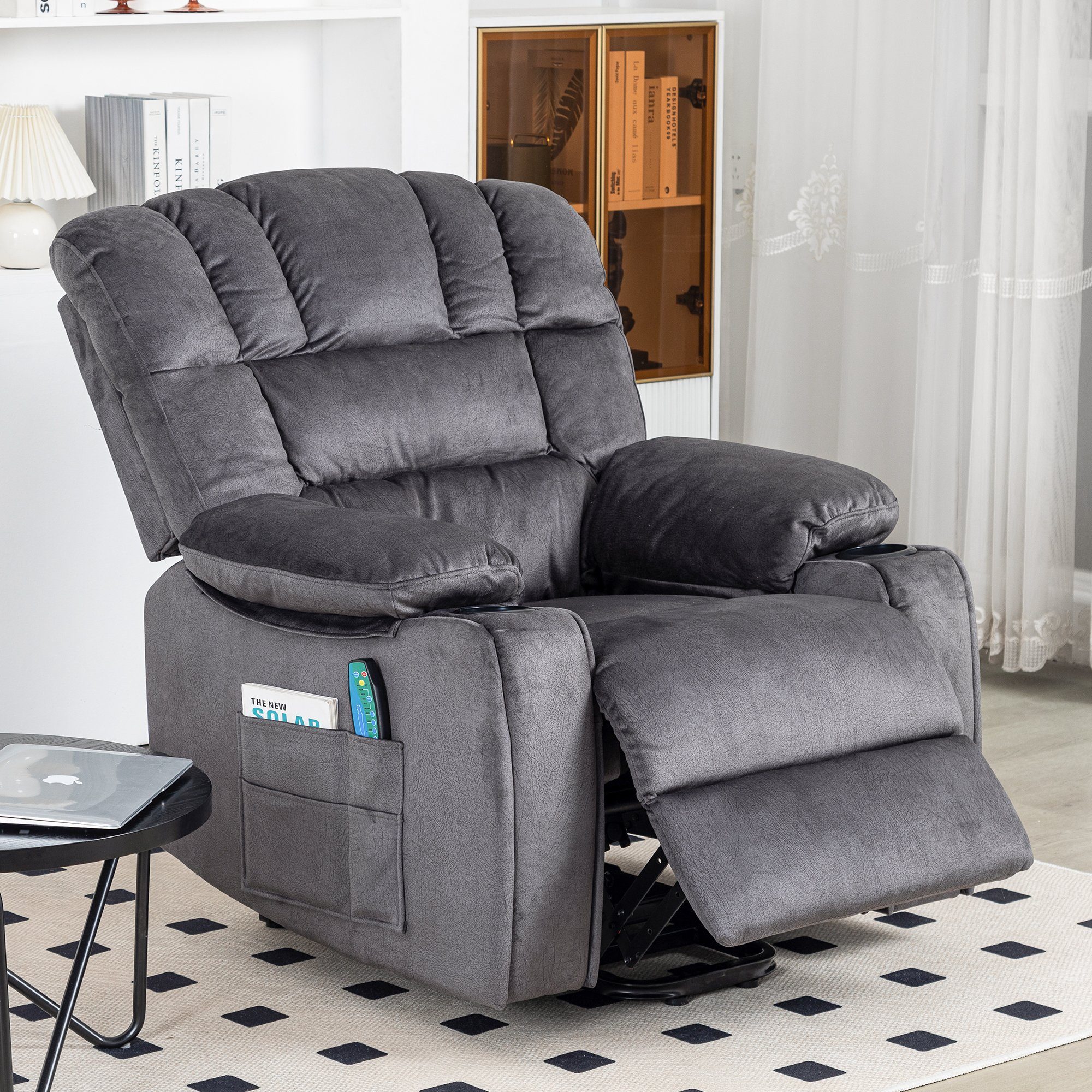 Merax TV-Sessel mit Vibration und Wärme, Seitentaschen und Timer,  Fernsehsessel, Massagesessel elektrisch mit Aufstehhilfe, Relaxsessel