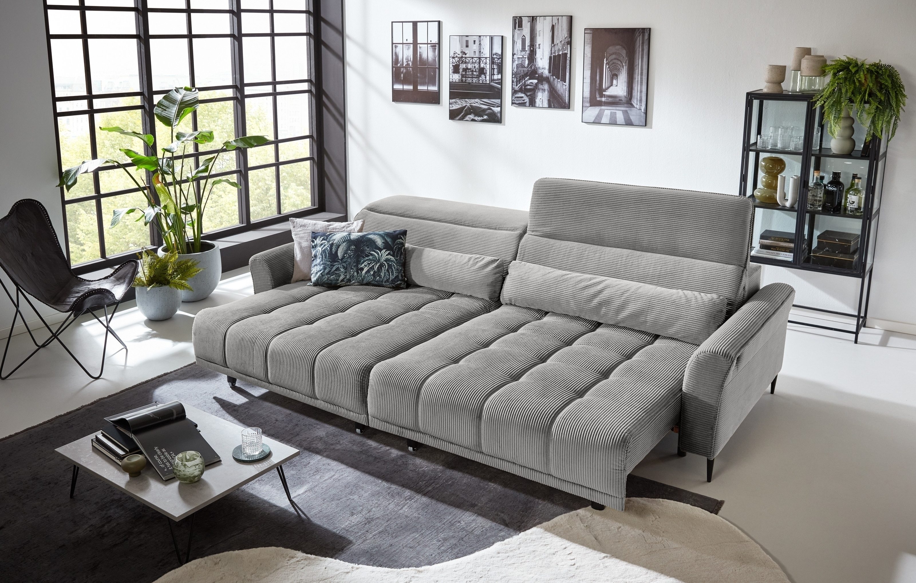 freiraum Big-Sofa Wolve, 2x elektr. Sitzverstellung, Cord silbergrau - 280x günstig online kaufen