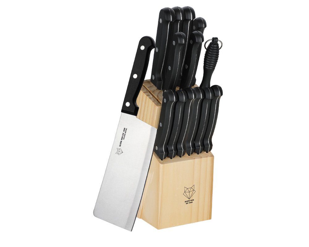 Gustav Voss Messerblock Messerset Messer-Set Kochmesser Küchenmesser (15tlg), Messerklingen aus Edelstahl