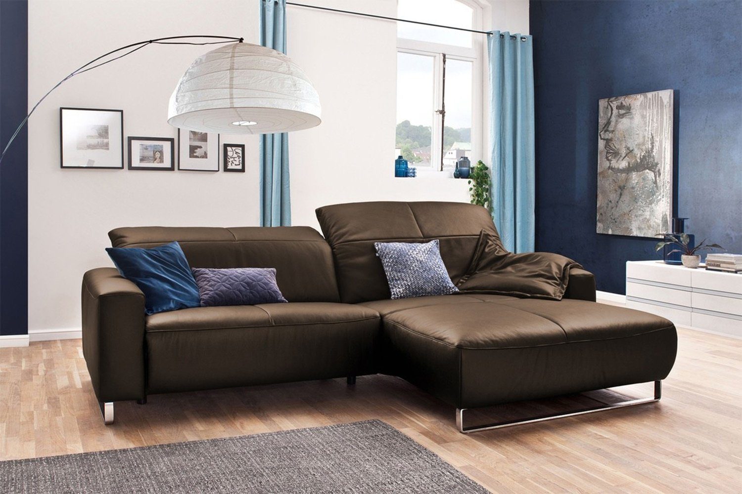 Sofa, ohne od. YORK, Recamiere rechts Ecksofa KAWOLA mit Sitztiefenverstellung links, od. hasel