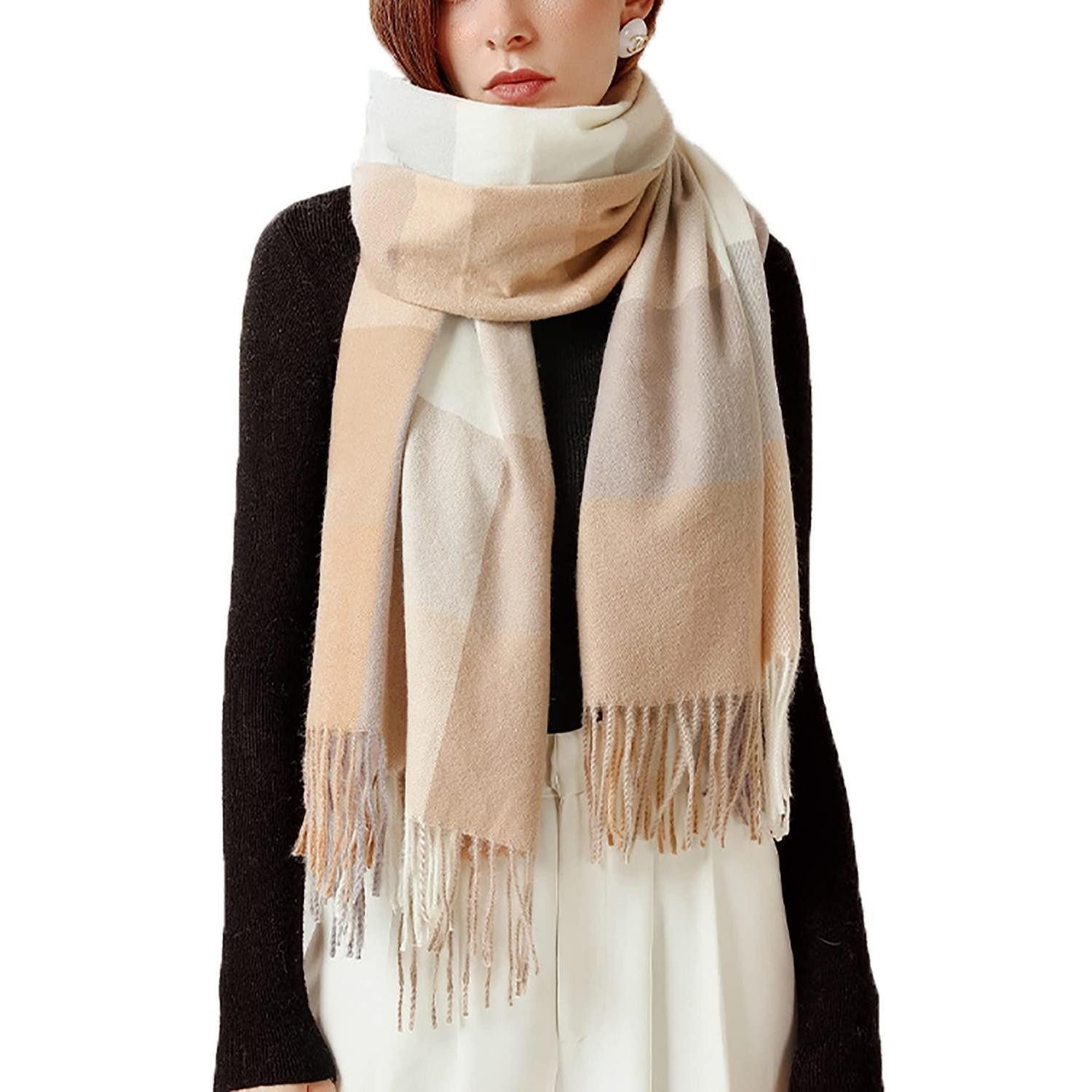 LuxusKollektion XXL-Schal Schal Damen XXL Karo Beige, (1-St)