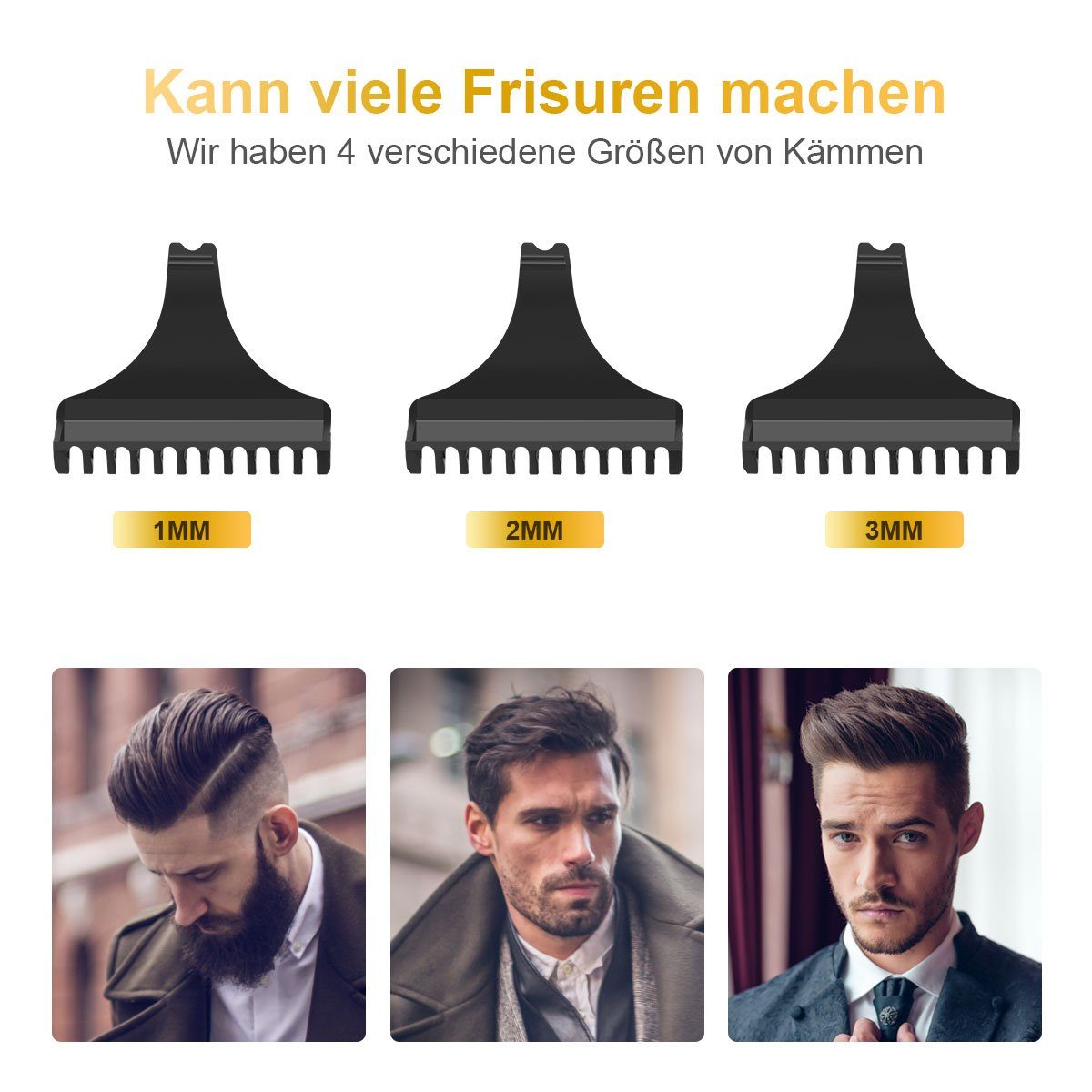 7Magic Haar- und Bartschneider, 3 Konturenschneider Kamm mit MD-1205 Barttrimmer, Anzeige Haartrimmer für und Männer Haarschneidemaschine LED