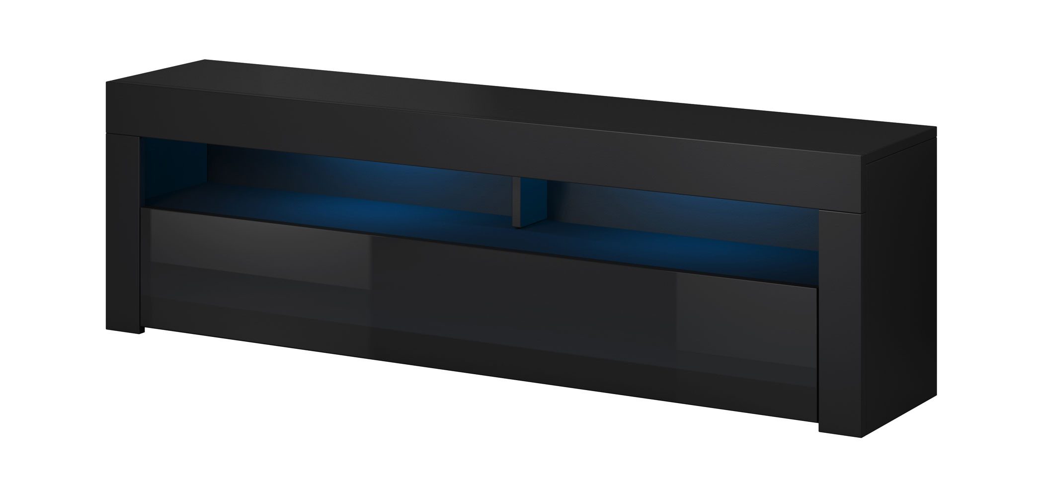 Feldmann-Wohnen Lowboard Mex (mit Klapptür, mit offenen Fächern, 1 St., moderne Optik, mit Klapptür, mit offenen Fächern), 140x33x50cm mit Klapptür schwarz Hochglanz
