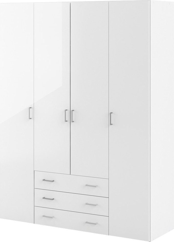 Home affaire Kleiderschrank graue Stangengriffe, Weiß 200,4 x Selbstmontage, 154 einfache Weiß hochglanz | cm x 49,5