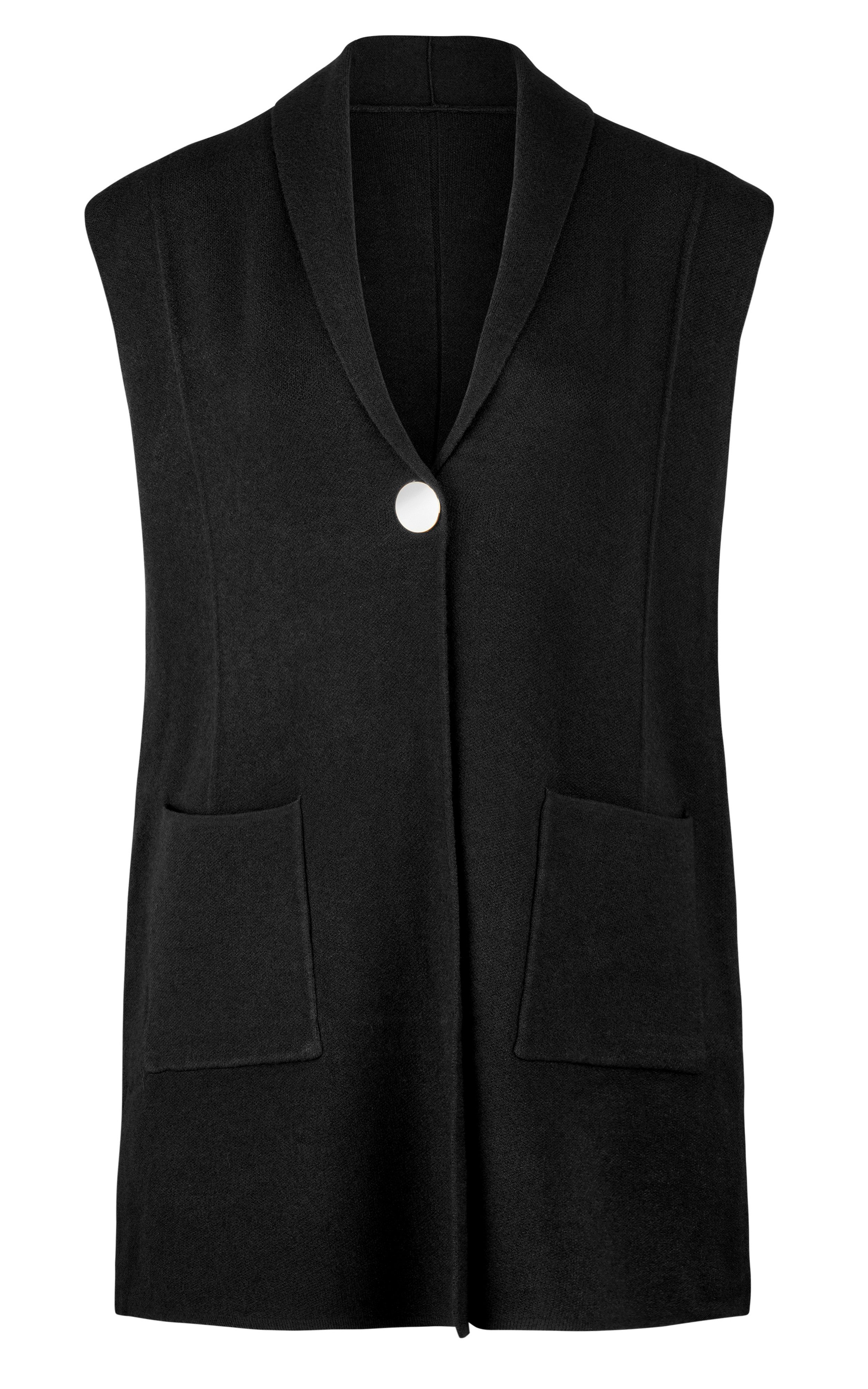 dy_mode Longweste Damen Strickweste Ärmellose Longweste Elegante Feinstrickweste Unifarben, mit Reverskragen in Blazer-Optik