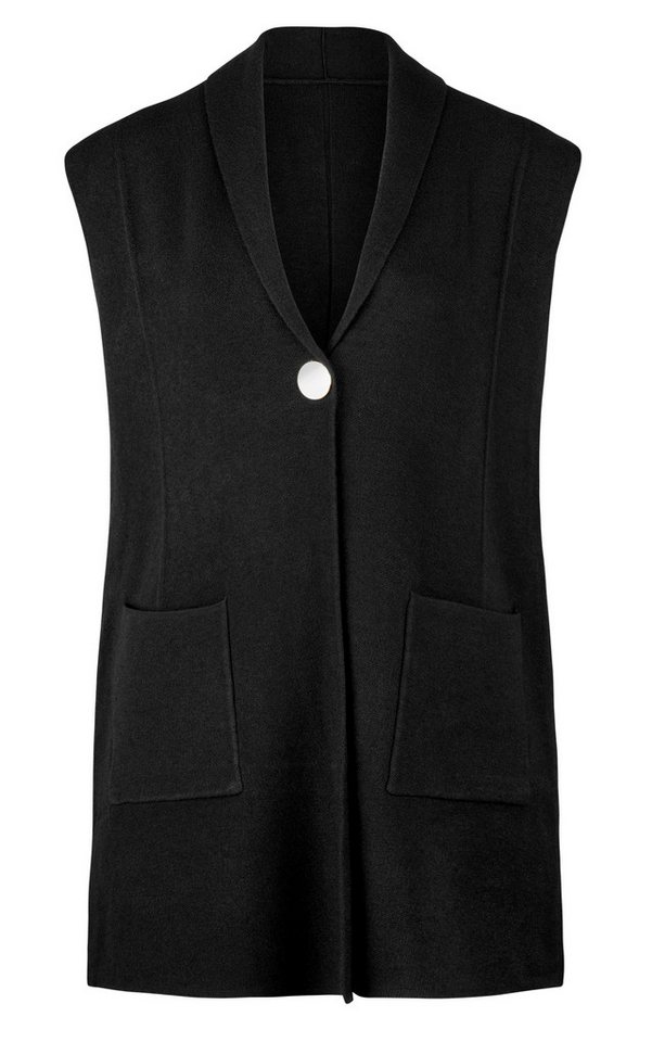 dy_mode Longweste Damen Strickweste Ärmellose Longweste Elegante Feinstrickweste Unifarben, mit Reverskragen in Blazer-Optik