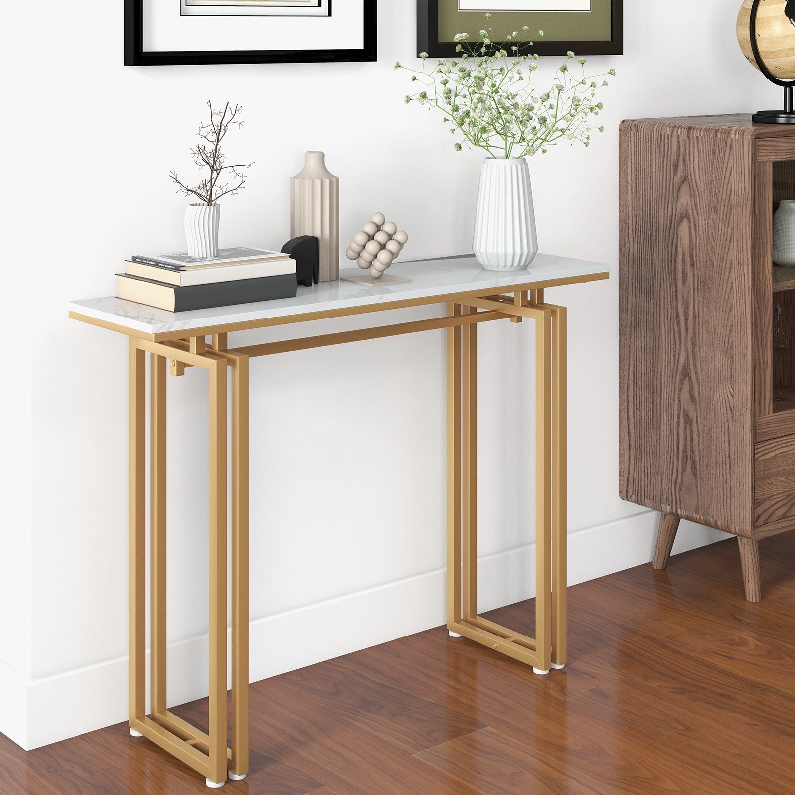 COSTWAY Konsolentisch, Mamor, schmal, Metallrahmen, 110x30x81cm, günstig online kaufen