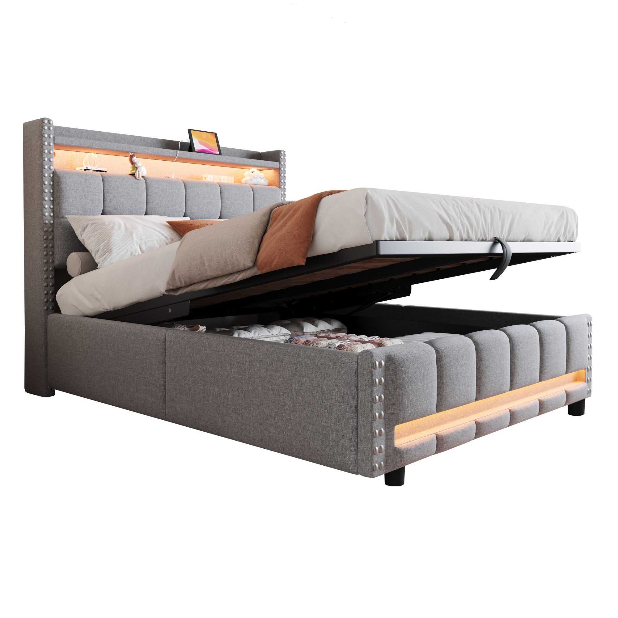 REDOM Polsterbett Stauraumbett Doppelbett (Jugendbett,mit LED-Beleuchtung, günstig online kaufen