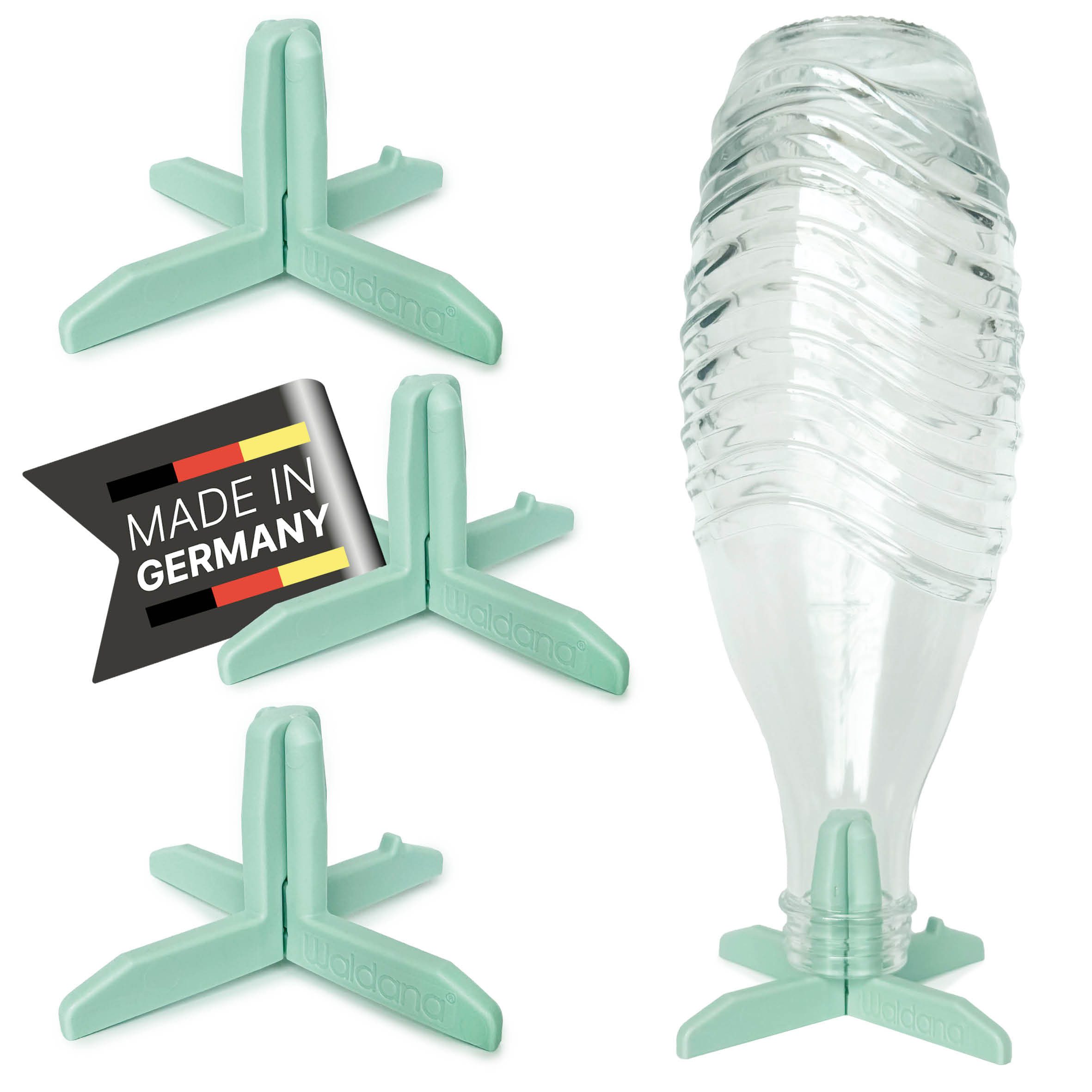 Waldana Flaschenhalter Abtropfgestell (4 Stk) für z.B. SodaStream Flaschen Flaschenständer, (4-St), Spülmaschinengeeignet, Lebensmittelecht, biobasierter Kunststoff