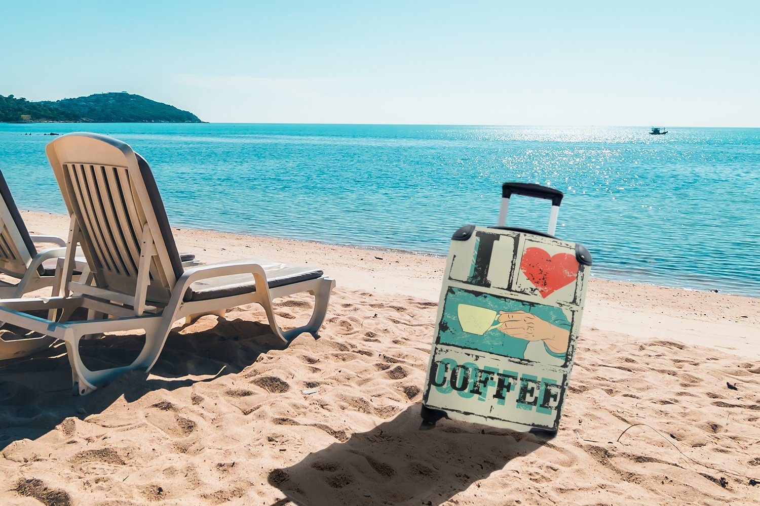 Kaffee, Vintage 4 für Ich Kaffee mit liebe Handgepäckkoffer - Rollen, MuchoWow Trolley, Ferien, - Sprichwörter Handgepäck Reisetasche - - Zitate Reisekoffer rollen,