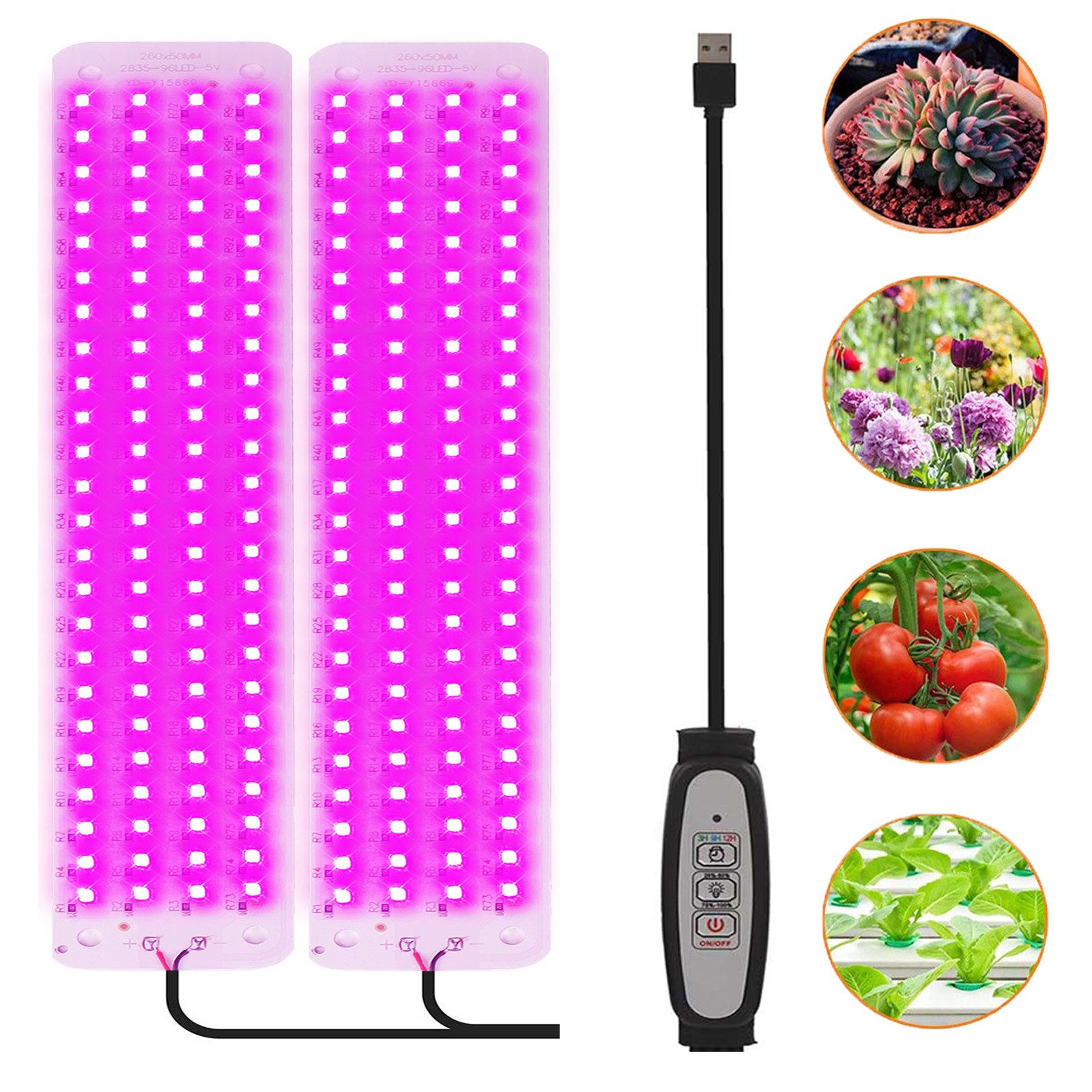 Jibenhome Pflanzenlampe 26 x 5 cm USB LED Pflanzenlampe 1/2/3/4 Panels Timer, Dimmbare, 96 LEDs, Pink-violett-2 Panels, 4.5 W/9 W/13.5 W/18 W