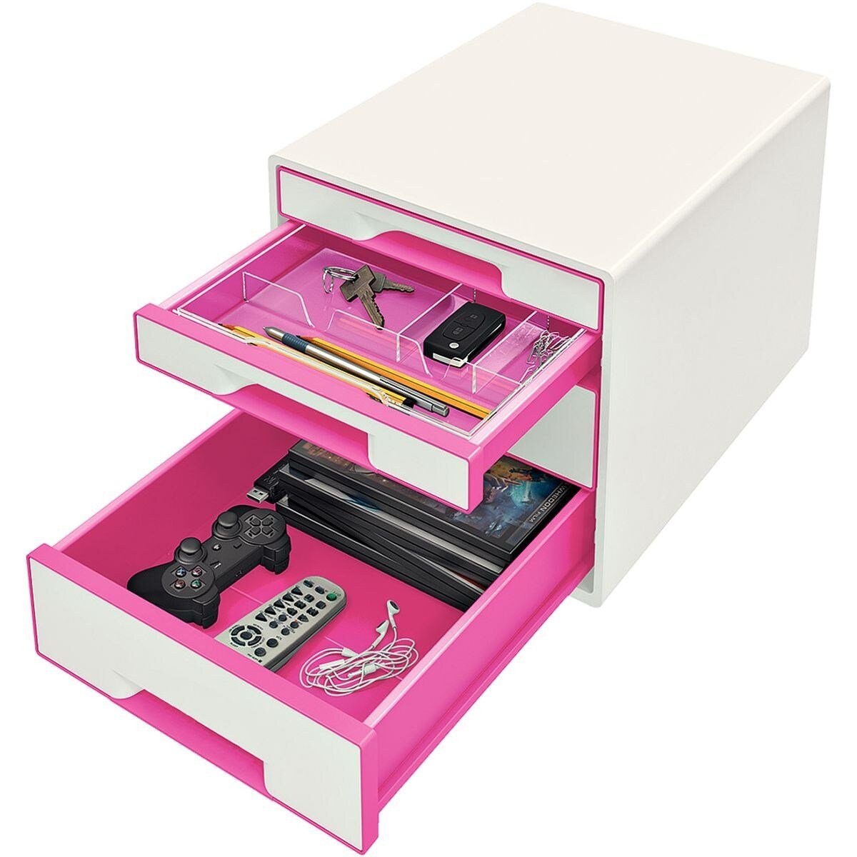 Schubladenbox geschlossen, pink 4 LEITZ mit metallic stapelbar Cube WOW Schubladen, 5213,