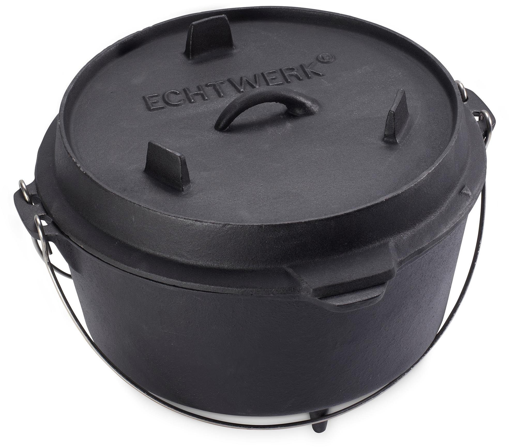 ECHTWERK Schmortopf Dutch Oven, Gusseisen (1-tlg), Feuertopf, Gusseisen BBQ Kochtopf, bereits eingebrannt, 7,6 Liter