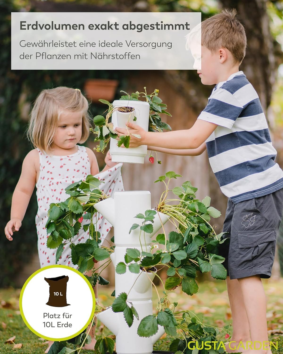 Gusta Garden Hochbeet SISSI STRAWBERRY starter (inkl. Wasserauslaufschutz & Wasserleitsystem), Erdbeerbaum mit 4 Etagen, weiß – Bild 5 von 5