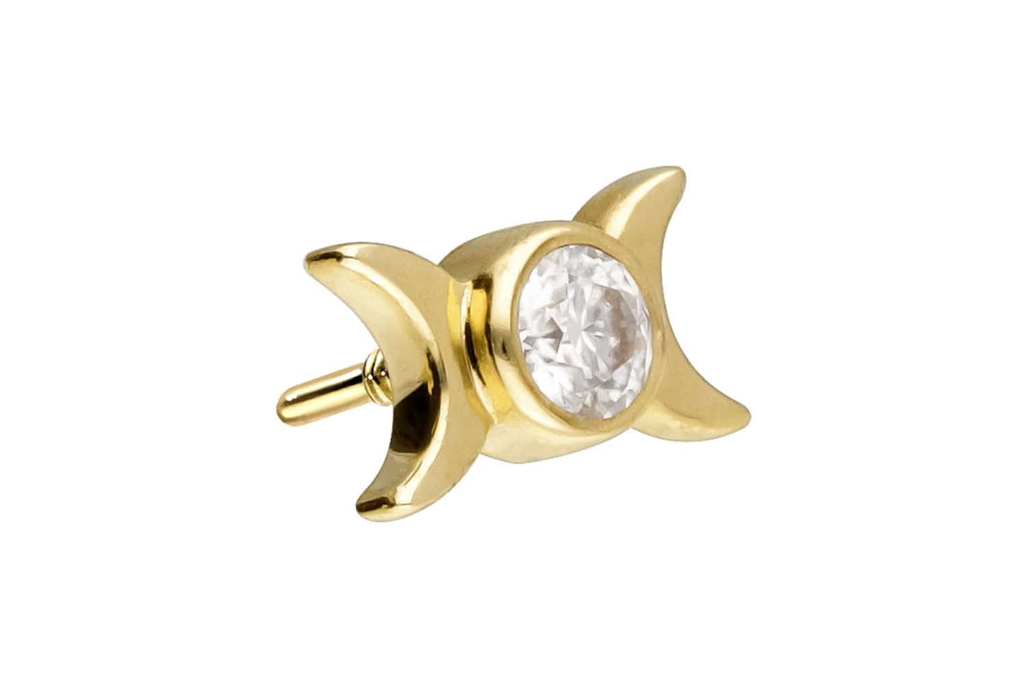PIERCINGLINE Piercing-Set 14 Karat Gold Schraubaufsatz mit Außengewinde MOISSANIT + 2 MONDE (Schraub-Aufsätze, 1-tlg)