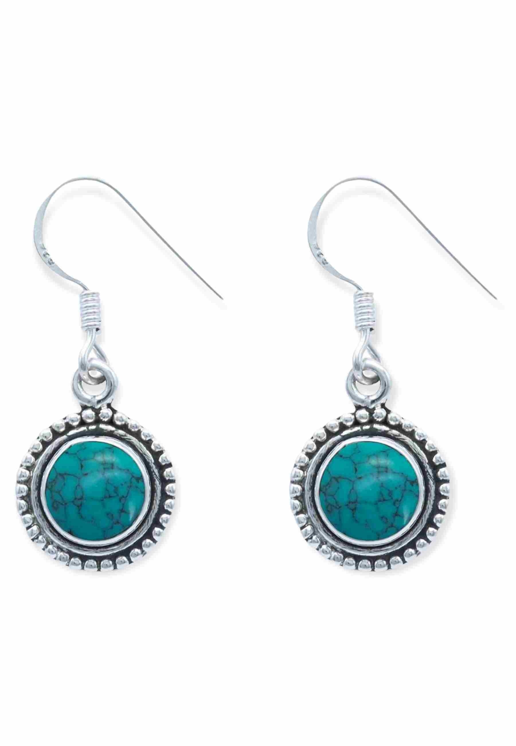 mantraroma Paar Ohrhänger BULAN aus 925 Silber mit Türkis (Paar, Paar Ohrringe mit Schmuckbeutel), 925 Sterling Silber Ohrringe für Damen