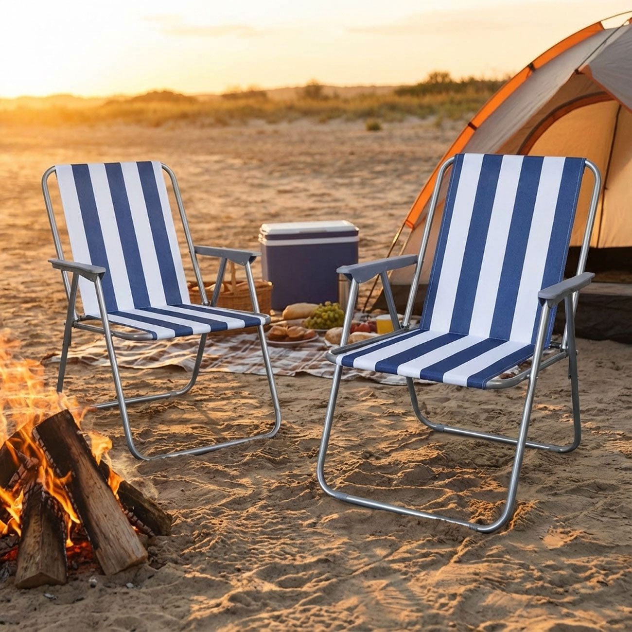 Westerholt Klappstuhl Klappbarer Campingstuhl Blau-Weiß, Robustes Stahlrohrgestell (2 St), Platzsparender Faltstuhl Strandstuhl Balkonstuhl mit 600D Polyester