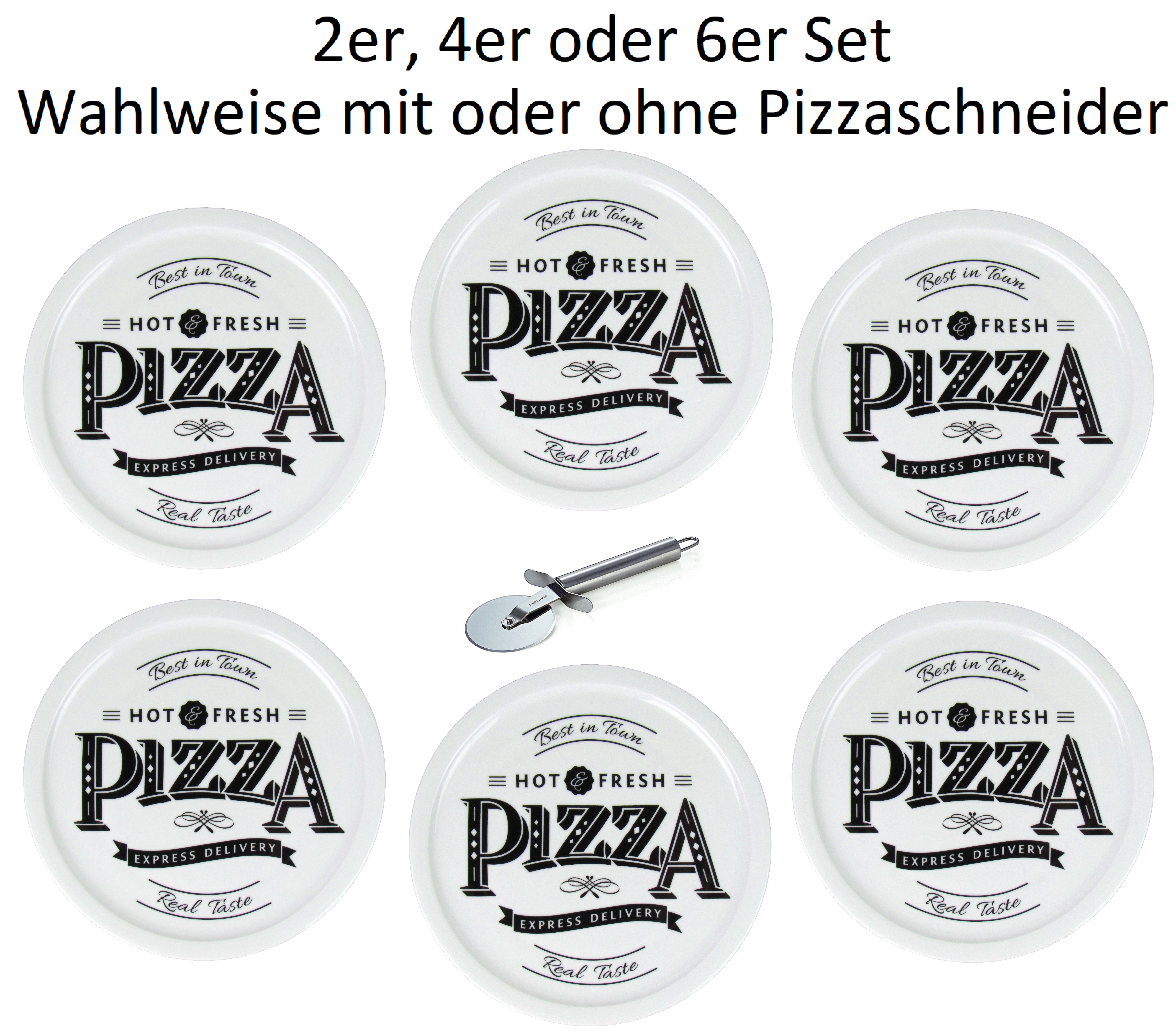 Pizzateller Ø 31cm aus Porzellan mit Retro Pizza Schriftzug