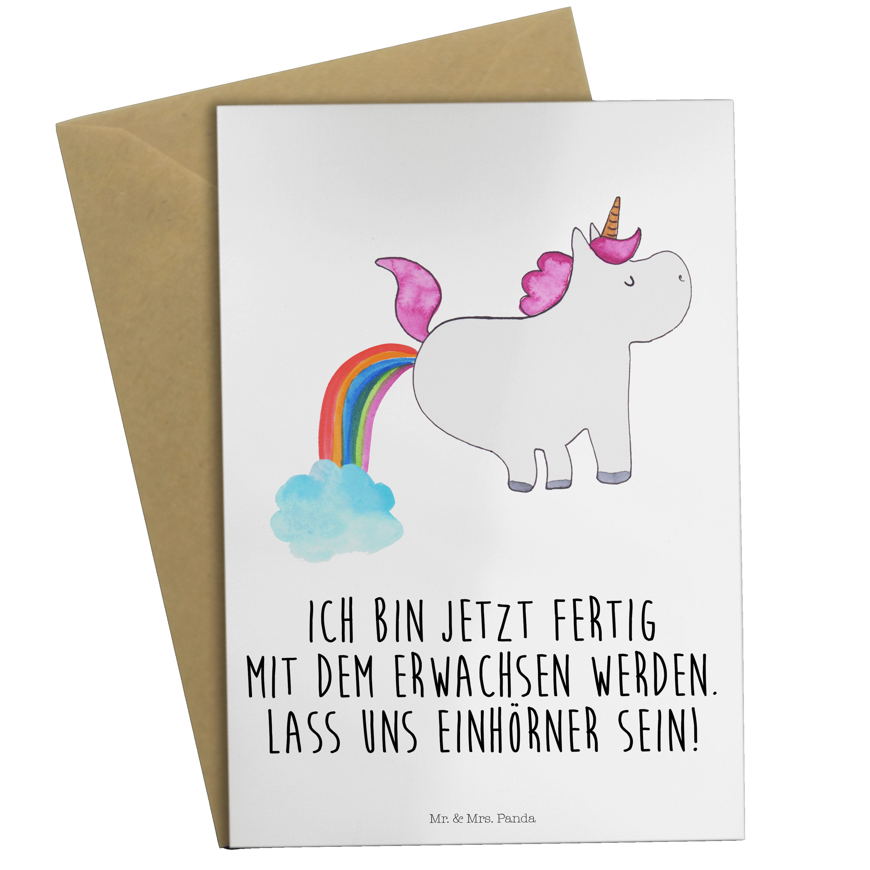 Mr. & Mrs. Panda Grußkarte Einhorn Pupsend - Weiß - Geschenk, Unicorn, Karte, Geburtstagskarte
