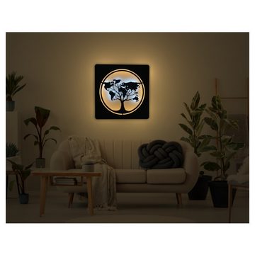 WohndesignPlus LED-Bild LED-Wandbild "Weltkarte im Kreis" 70cm x 70cm mit 230V, Natur, DIMMBAR! Viele Größen und verschiedene Dekore sind möglich.