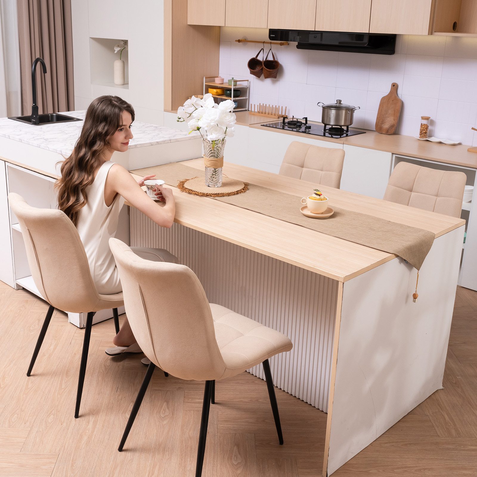 HOMAVO Esszimmerstuhl YZ6 STUHL-SET 4 Stick in Kunstleder und Stoff-gepolstert, modern (4er-Set), Modernes Design, EN12520 geprüft, für Esszimmer/Arbeitszimmer geeignet