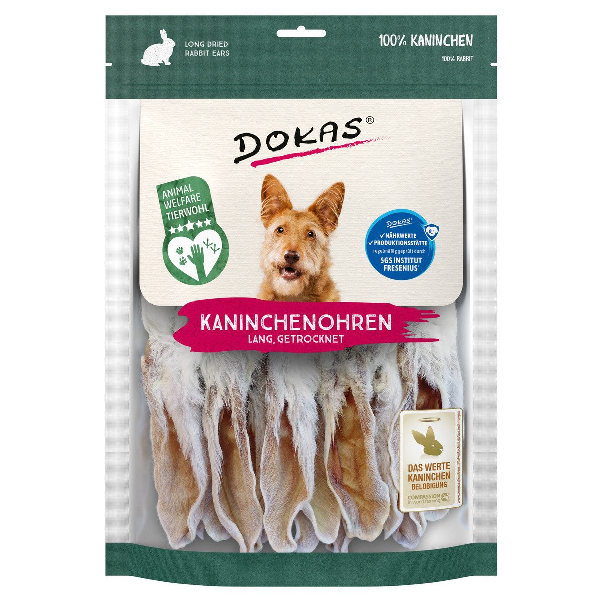 Dokas Kaninchenohren mit Fell getrocknet (lang) 180 g