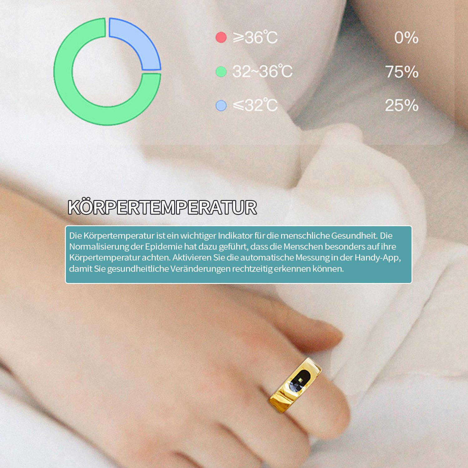 Refttenw Smart Ring Herren Damen Smartring Fitness Tracker Schlafmonitor, Mit Ladefach, 5ATM Wasserdichter Gesundheitsring