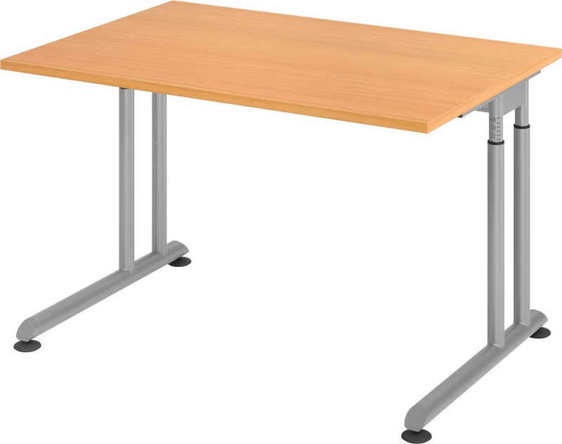 bümö Schreibtisch Serie-Z - Arbeitshöhe: höhenverstellbar, Rechteck: 120 x 80 cm - Dekor: Buche - Gestell: Silber