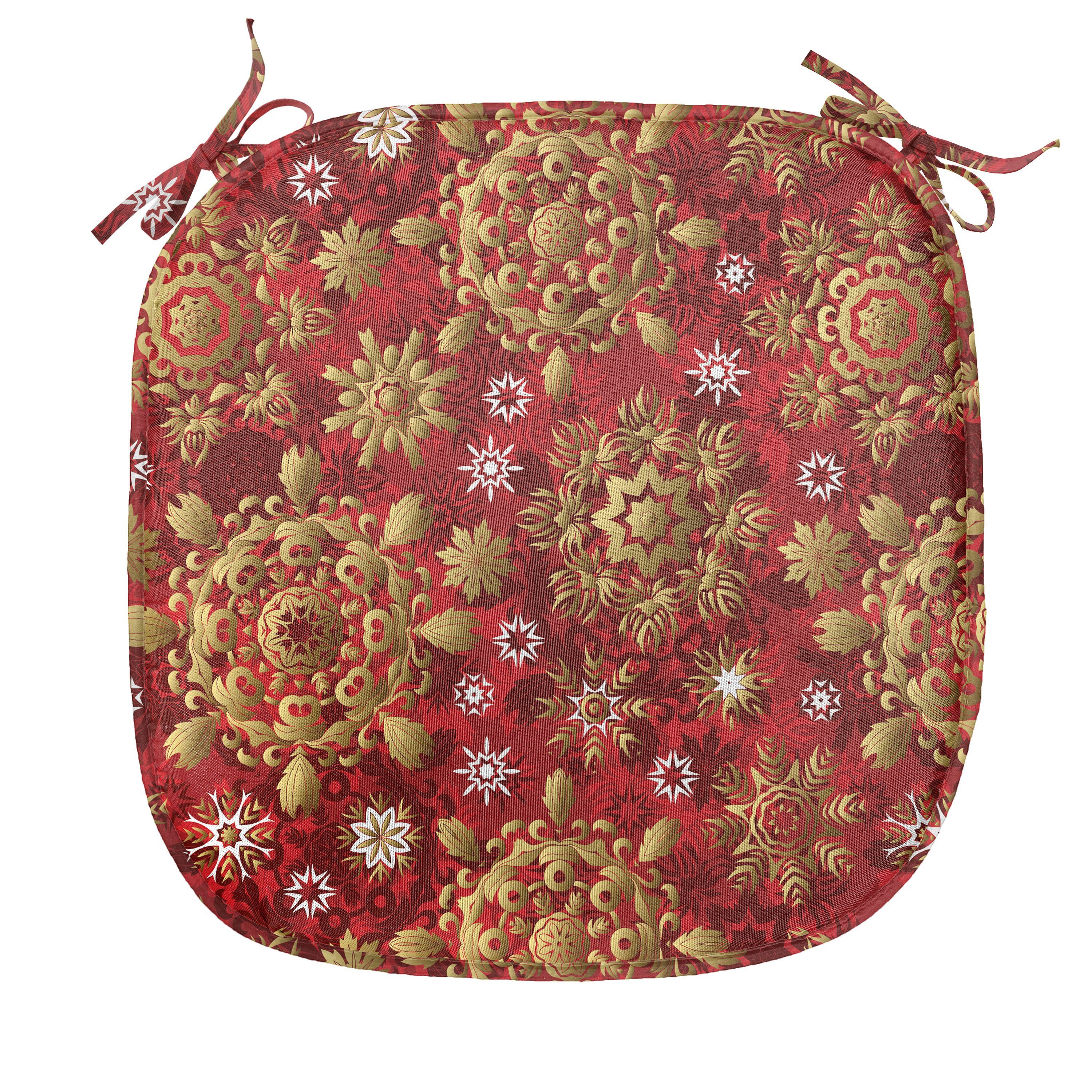 Abakuhaus Stuhlkissen Dekoratives wasserfestes Kissen mit Riemen für Küchensitze, Red Mandala Weihnachten Flora Ornament