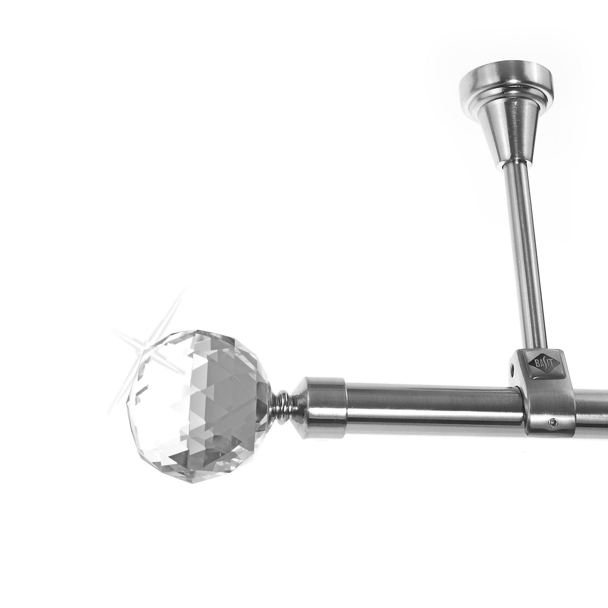BASIT Gardinenstange Edelstahloptik 20mm mit Deckenträgern 120 cm E87, Ø 20 mm, 1-läufig, verschraubt, Metall, D51R 120 cm E87 Kristall Kugel