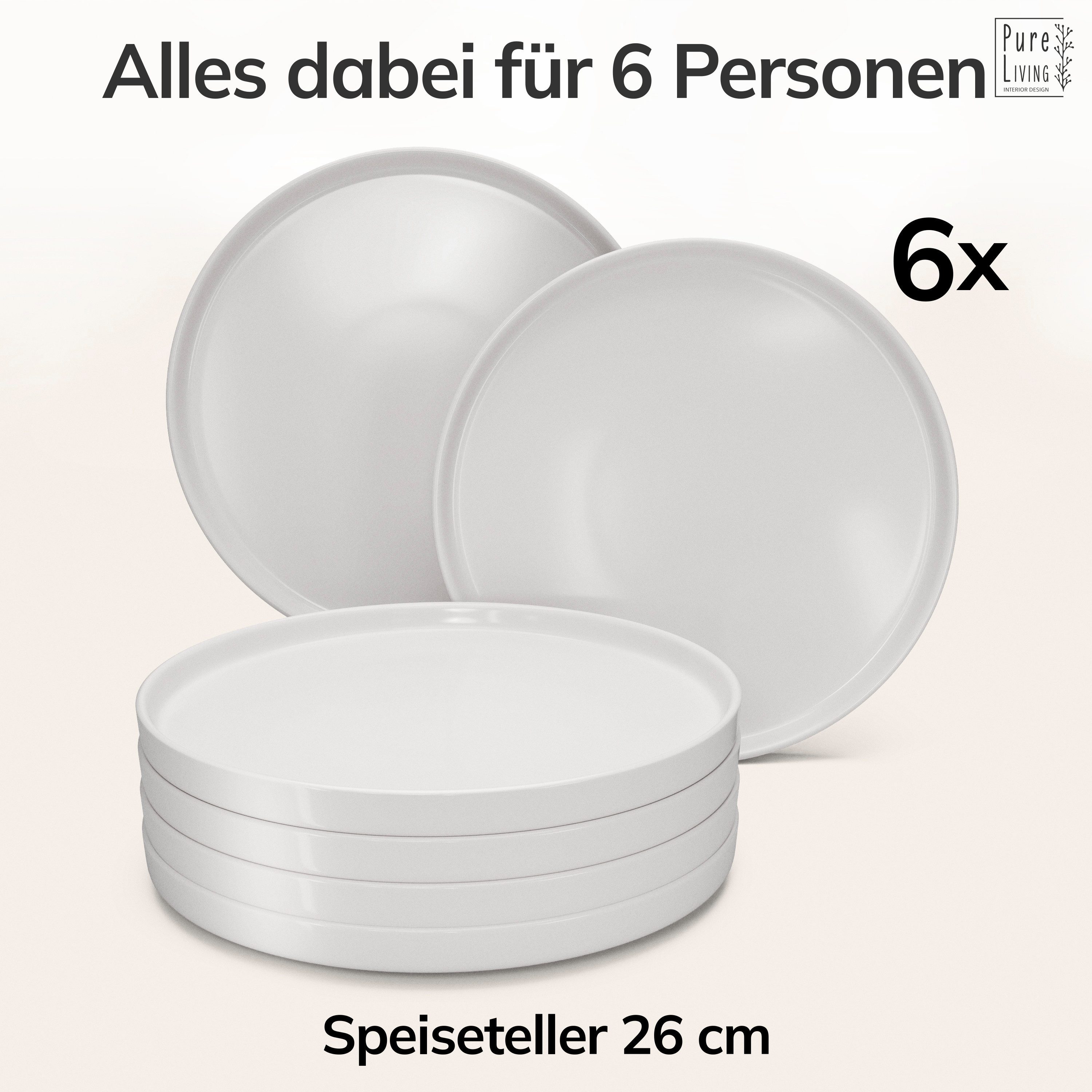 PURE LIVING INTERIOR DESIGN Geschirr-Set Crystal Speisseteller, Dinnerteller, 6er-Set, 26 cm, Weiß (6-tlg), 6 Personen, Porzellan – Bild 5 von 5