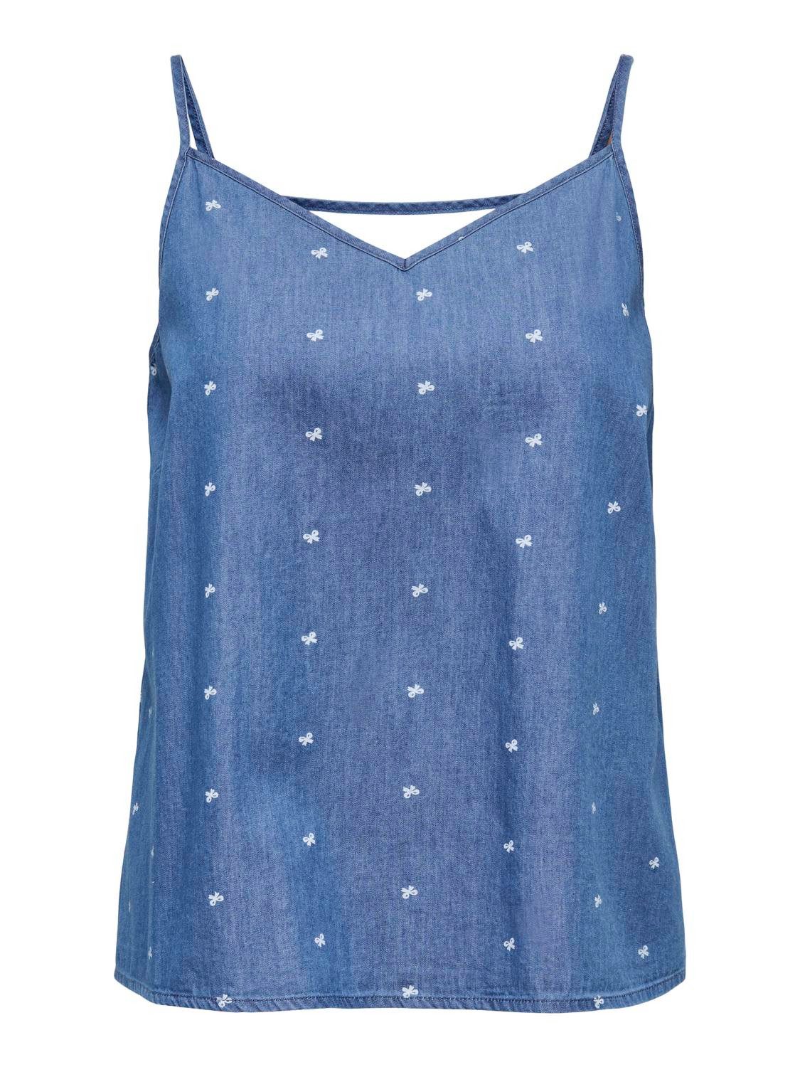 ONLY Spaghettitop ONLNOVA AZURE SINGLET WVN Baumwolle, regular fit, V-Ausschnitt, Denim Look