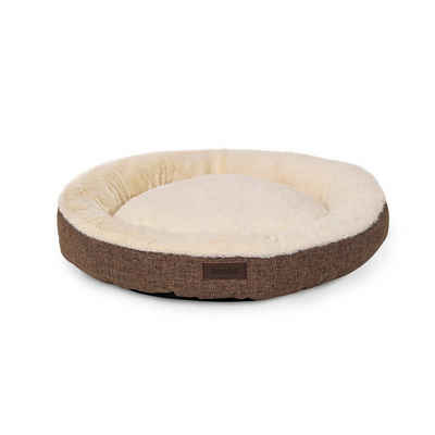 lionto Tierkissen Rundes Hundebett in Donutform, Oxford- & Plüschstoff, braun, waschbar, mit Anti-Rutsch-Noppen, 55 cm Durchmesser