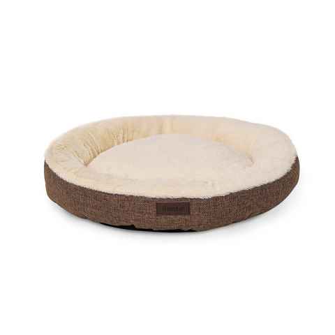 lionto Tierkissen Rundes Hundebett in Donutform, Oxford- & Plüschstoff, braun, waschbar, mit Anti-Rutsch-Noppen, 55 cm Durchmesser